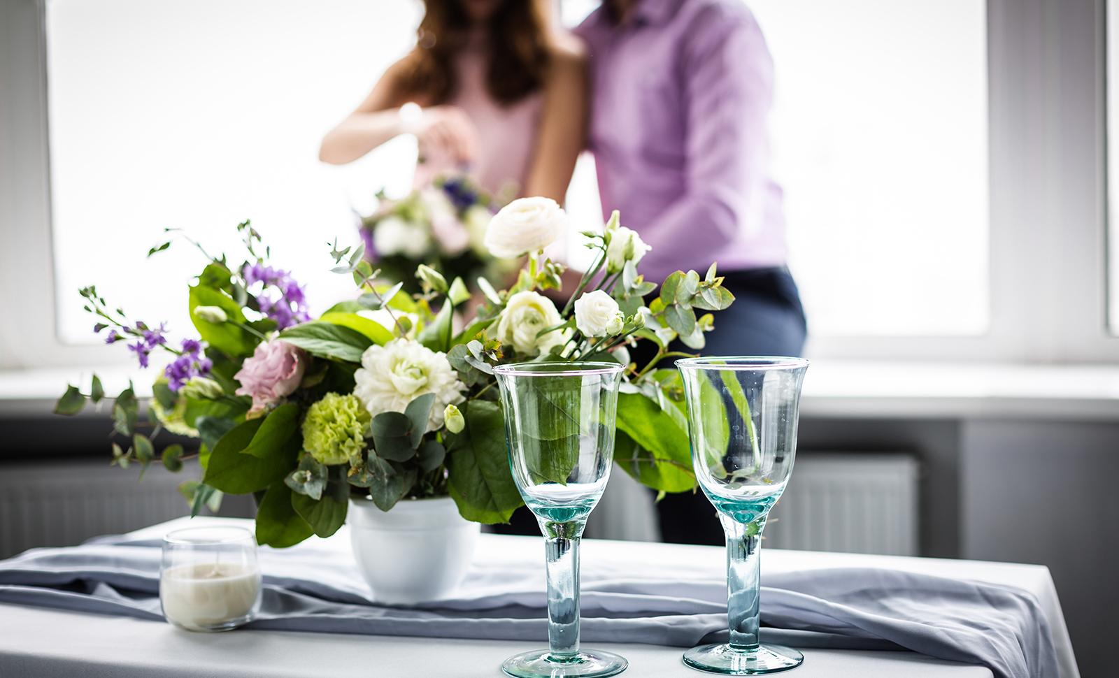 wedding couple getting ready for dinner